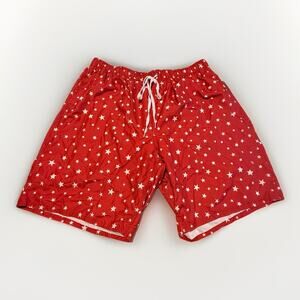 Outdoor Oasis Swim Trunks Men’s 2XLT Red Star Print UPF 50+ Drawstring Liner